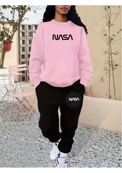 Eşofman Takımı Nasa Baskılı Unisex Kışlık Kalın Pamuklu Sweatshirt ve Eşofman Altı 2' Li Set