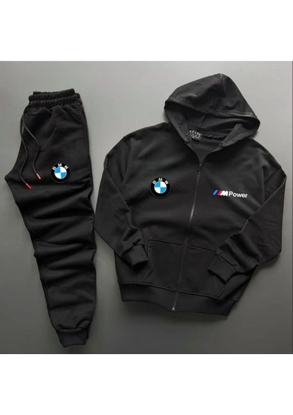 Spor Eşofman Takımı Bmw Mpower Baskılı Fermuarlı Pamuklu Ceket- Eşofman Altı 2 'li Takım Unisex
