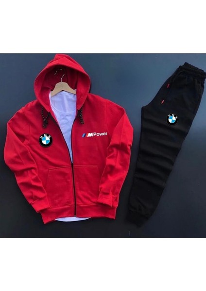 Spor Eşofman Takımı Bmw Mpower Baskılı Fermuarlı Pamuklu Ceket- Eşofman Altı 2 'li Takım Unisex