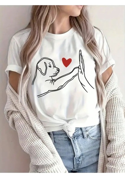 Sevimli Köpek Baskılı Original Pamuklu Ünisex Yazlık T-Shirt fiyatları