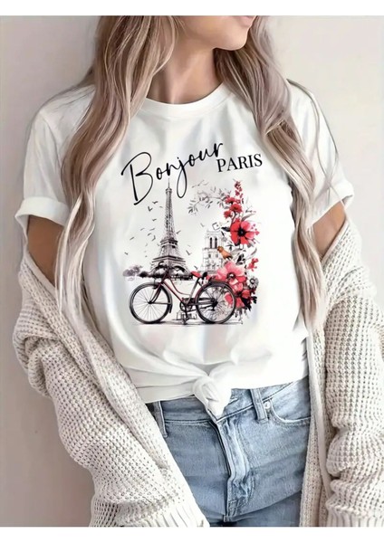 Bonjour Paris Baskılı Oversize Tshirt