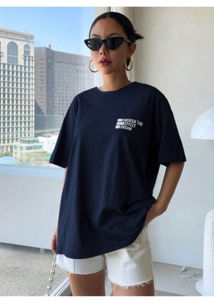 Cherısh Time Effect Sırt ve Ön Baskılı Oversize Tshirt