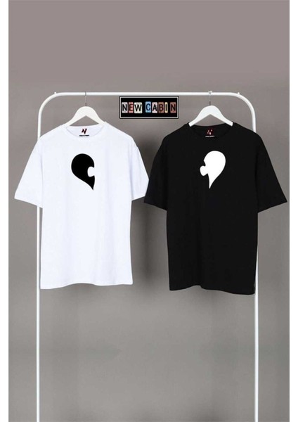 Unisex Siyah-Gri Oversize Çift Kombinleri 2'li T-Shirt