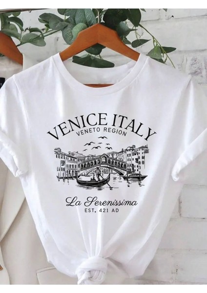 Venice Italy Baskılı Oversize Tshirt