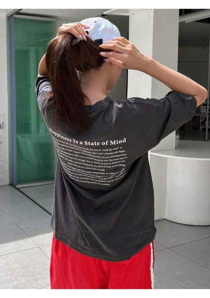 Happiness Is A State Of Mind Baskılı Oversize Tshirt modelleri