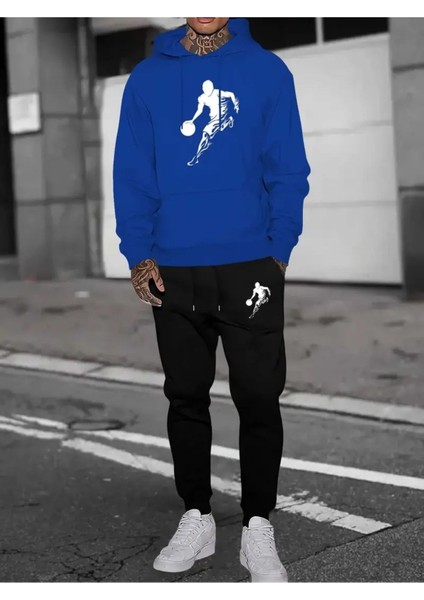 Eşofman Takımı Kapşonlu Basketbolcu Baskılı Şardonlu ve Pamuklu Yumuşak Kalın Ürün 2'li Set Combin fırsatları