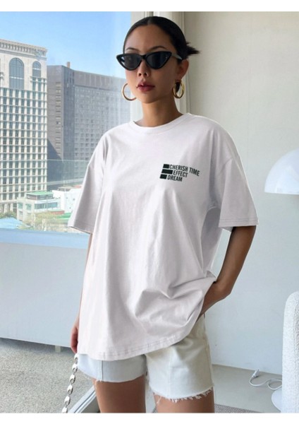 Cherısh Time Effect Sırt ve Ön Baskılı Oversize Tshirt