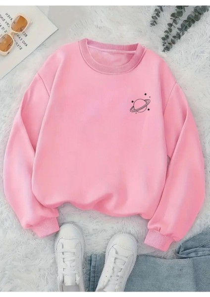 Eşofman Takımı Gezegen Baskılı Ünisex Kışlık Sweatshirt ve Eşofman Altı 2 Li Set Combin Pamuklu