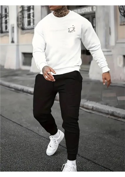 Eşofman Takımı Gezegen Baskılı Ünisex Kışlık Sweatshirt ve Eşofman Altı 2 Li Set Combin Pamuklu