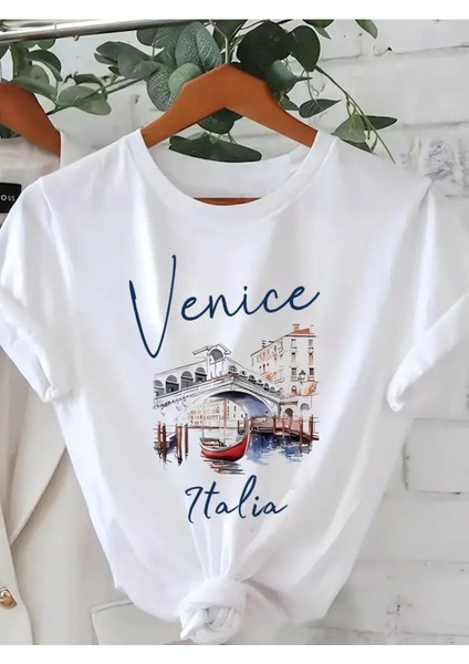 Venice Italy Baskılı Oversize Tshirt