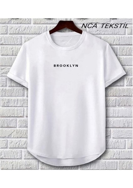 Broklyn Baskılı Original Ünisex Yazlık T-Shirt Beyaz