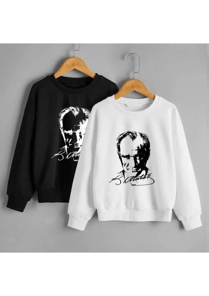 Atatürk Baskılı Unisex Kışlık Sweatshirt Beyaz