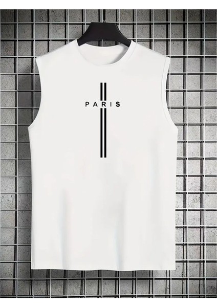 Paris Çizgi Tasarım Baskılı Özel Unisex Kolsuz Tshirt