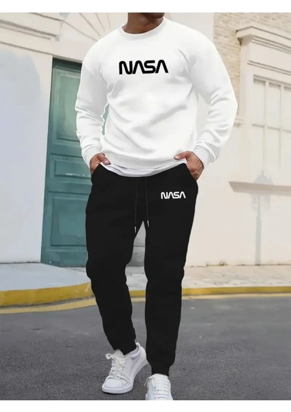 Eşofman Takımı Nasa Baskılı Unisex Kışlık Kalın Pamuklu Sweatshirt ve Eşofman Altı 2' Li Set