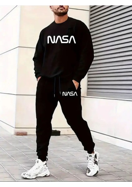 Eşofman Takımı Nasa Baskılı Unisex Kışlık Kalın Pamuklu Sweatshirt ve Eşofman Altı 2' Li Set