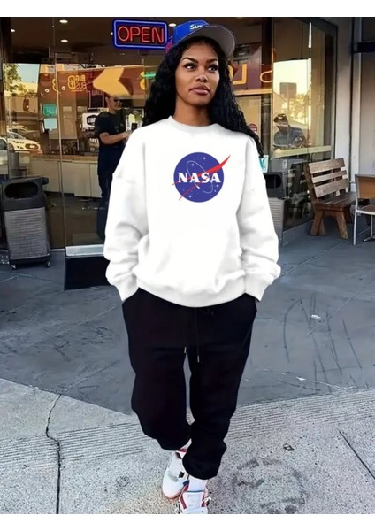Eşofman Takımı Nasa Baskılı Ünisex Kışlık Sweatshirt ve Eşofman Altı 2 Li Set Combin Takım Pamuklu