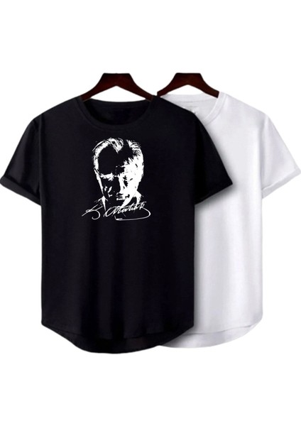 Ataürk Baskılı Original Ünisex Yazlık 2li Siyah ve Beyaz T-Shirt