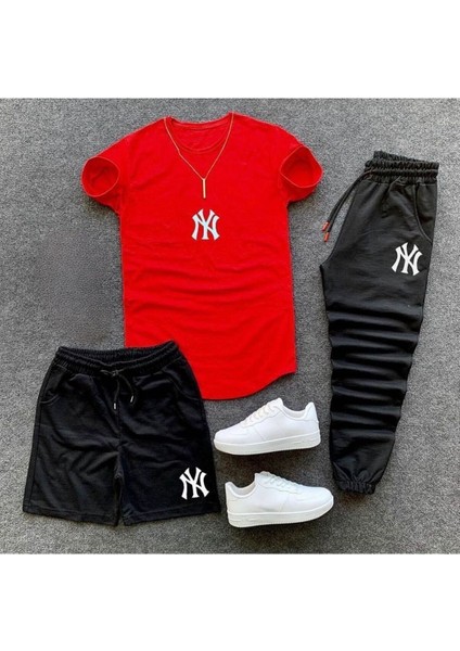 Baskılı Ünisex Yazlık Şort T-Shirt Eşofman Altı 3 Lü Set Combin Takım