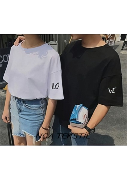 Sevgili Combin Love Baskılı Original Ünisex Yazlık T-Shirt 2 Li Set Takım