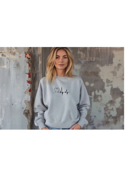 Sweatshirt Sevgili Combin Kalp Nabız Baskılı Pamuklu Kalın ve Yumuşak Ürün Içi Şardonlu 2 'li Set fiyatları