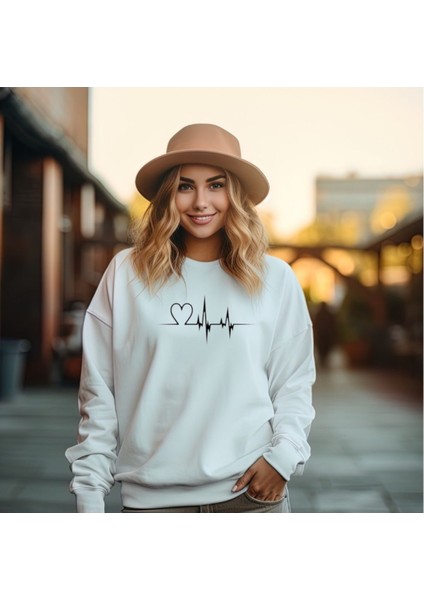 Sweatshirt Sevgili Combin Kalp Nabız Baskılı Pamuklu Kalın ve Yumuşak Ürün Içi Şardonlu 2 'li Set indirimleri
