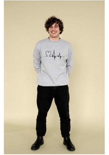 Sweatshirt Sevgili Combin Kalp Nabız Baskılı Pamuklu Kalın ve Yumuşak Ürün Içi Şardonlu 2 'li Set modelleri