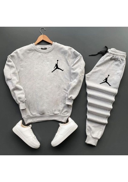 Eşofman Takımı Unisex Nb Baskılı Sweatshirt-Pamuklu Kışlık Eşofman Takımı 2'li Set Takım