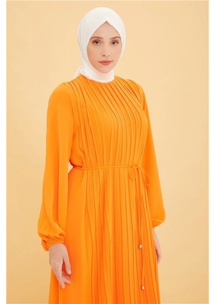 Önü Piliseli Elbise 22Y9435 Oranj