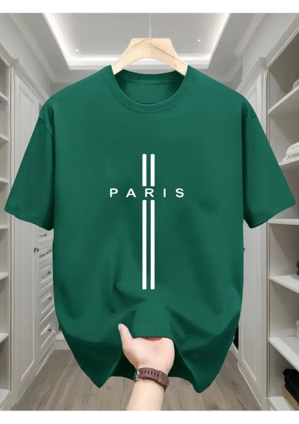 Paris Dik Çizgi Baskılı Özel Tasarım Unisex Tshirt