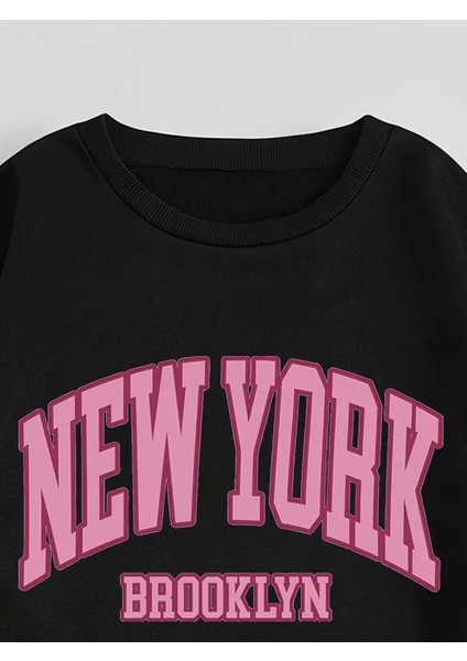 Eşofman Takımı Ny Baskılı Unisex Kışlık Kalın Pamuklu Sweatshirt ve Eşofman Altı 2' Li Set