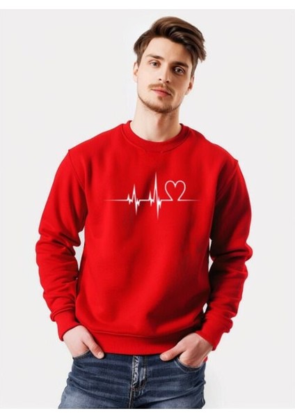 Sweatshirt Kalp Nabız Baskılı Pamuklu Kalın ve Yumuşak Ürün Içi Şardonlu indirimleri