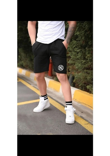 N-Y Baskılı Original Unisex Şort Yazlık Siyah