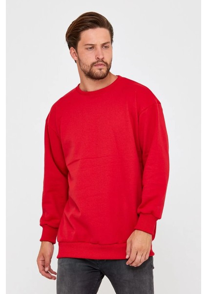 Unisex Kırmızı Baskısız Bisiklet Yaka Sweatshirt fiyatları