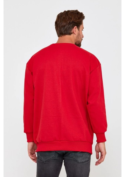 Unisex Kırmızı Baskısız Bisiklet Yaka Sweatshirt modelleri