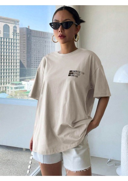 Cherısh Time Effect Sırt ve Ön Baskılı Oversize Tshirt