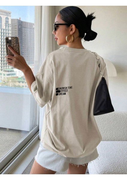 Cherısh Time Effect Sırt ve Ön Baskılı Oversize Tshirt modelleri