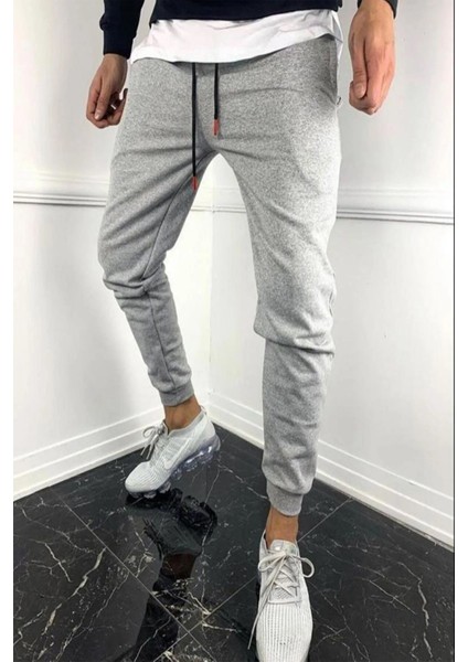 Unisex Baskısız Kışlık Eşofman Altı Gri Pamuklu ve Şardonlu