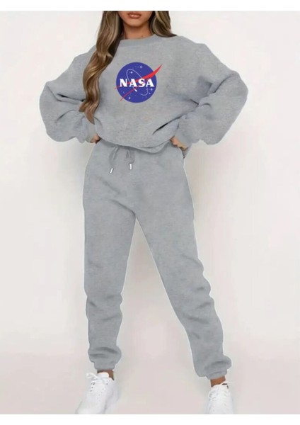Eşofman Takımı Nasa Baskılı Ünisex Kışlık Sweatshirt ve Eşofman Altı 2 Li Set Combin Takım Pamuklu