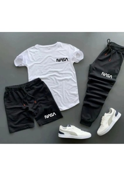 Nasa Baskılı Unisex Yazlık Şort T-Shirt Eşofman Altı 3 Lü Set Combin Takım fiyatları