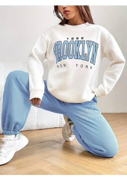 Brooklyn Baskılı 3 Iplik Unısex Oversize Eşofman Takımı %100 Pamuk