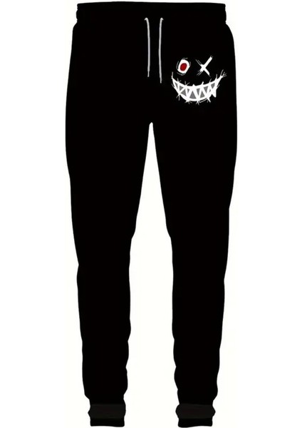 Eşofman Takımı Gülen Yüz Baskılı Unisex Kışlık Kalın Pamuklu Sweatshirt ve Eşofman Altı 2' Li Set