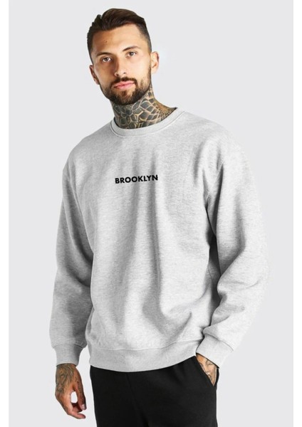 Unisex Brooklyn Baskılı Bisiklet Yaka Oversize Sweatshirt fırsatları