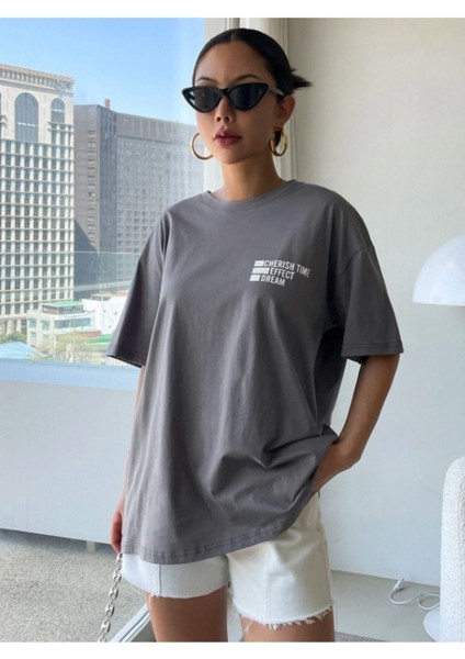 Cherısh Time Effect Sırt ve Ön Baskılı Oversize Tshirt