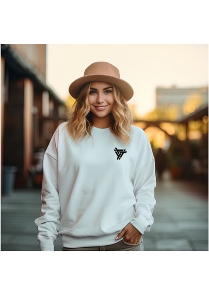 Sweatshirt Üçgen Baskılı Unisex Kışlık Yumuşak Şardonlu ve Kalın
