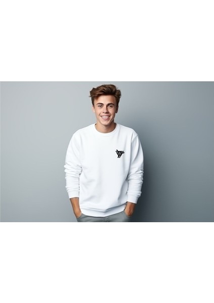 Sweatshirt Üçgen Baskılı Unisex Kışlık Yumuşak Şardonlu ve Kalın