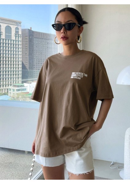 Cherısh Time Effect Sırt ve Ön Baskılı Oversize Tshirt