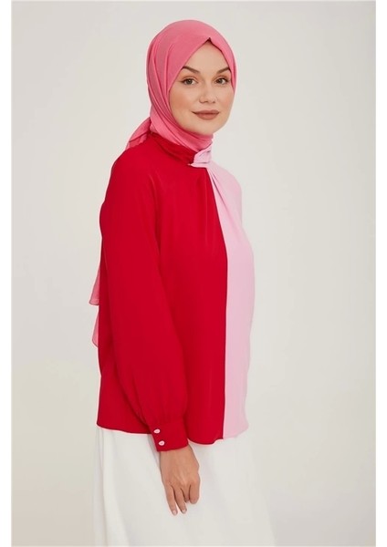 Iki Renkli Yaka Detaylı Bluz 22K3200 Pembe