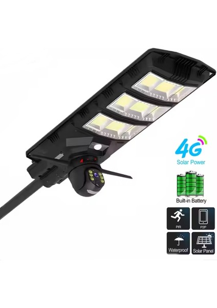 450WATT Güneş Enerjili Sokak Lambası + Sim Kartı Takılabilen Kamera Seti - Direk Hediye - Full Hd