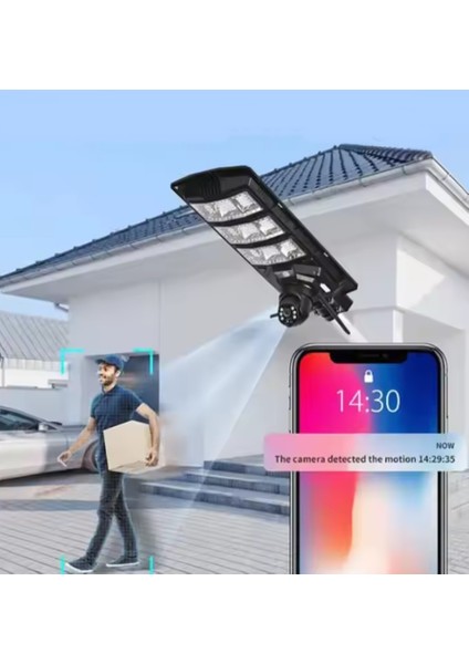 450WATT Güneş Enerjili Sokak Lambası + Sim Kartı Takılabilen Kamera Seti - Direk Hediye - Full Hd