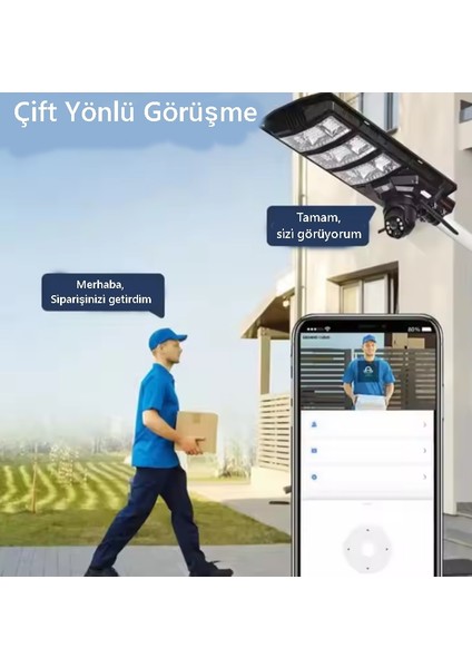 450WATT Güneş Enerjili Sokak Lambası + Sim Kartı Takılabilen Kamera Seti - Direk Hediye - Full Hd